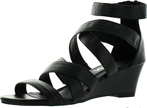 Diviana Nicki-16 Womens Criss Cross Strappy Back Zip Wedge Sandals