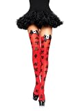 Opaque Card Print Thigh Highs With Satin Bow And Applique (Red/Black-One Size) Opaque Card Print Thigh Highs With Satin Bow And Applique (Red/Black-One Size)
