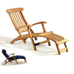 SERENITY TEAK STEAMER CHAIR (BLUE CUSHION) - Fully Assembled