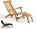 JATI GRADE A TEAK STEAMER CHAIR WITH BLUE CUSHION