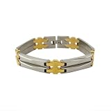 Mens Stainless Steel Polished and Gold Plated Link Bracelet, 9