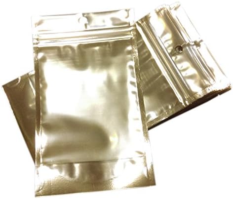 Janerate Pack of 25 Clear &amp; Gold Metallic Food Storage 4x7 Inch Flat bag aluminum foil ziplock bags