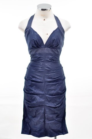 Nicole Miller Teal Techno Metal Sleeveless Halter Dress