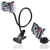 Huixinda 2-in-1 Gooseneck Flexible Cell Phone Clip Holder for Bed, Car, Desktop, with Car Vehicle Windshield Suction Cup Mount for iPhone /Samsung /GPS/Smartphone