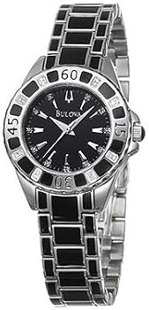 Bulova #98R129 Women's Stainless Steel Black Enamel Diamond Watch