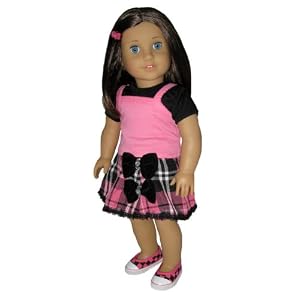 Black Tee, Pink Tank, and Plaid Skirt. Fits 18 Dolls Like American Girl Doll and Others. by