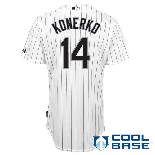 MLB Men's Chicago White Sox Paul Konerko Six Button Cool Base Authentic Home Jersey (Wht/Blk Pnstrp, 40/Medium)