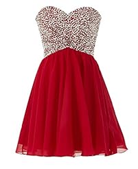 Strapless Beaded Chiffon Sweetheart Knee Length Short Sleeveless Floral Print Bridesmaid Dress/Prom Dress/Wedding Party Dress 