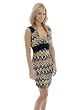 Tribal Print Dress Black Beige White Beading Earth tones Evening or Day Wear