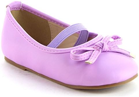 QQ GIRLS EA00 Girl's Lovely Bow Detailing Elastic Strap Slip On Dress Flats, Color:LILAC, Size:3 M US Little Kid
