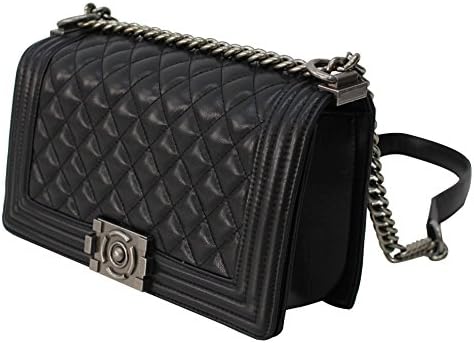 Women's Quilted Faux Leather Crossbody Shoulder Purses Classic Braided Chain Handbags (Black)