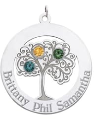 Sterling Silver Family Tree Circle Pendant with 3 Stones