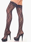 Black BackSeam Pattern Lace Thigh-Hi Stockings