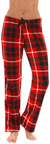Womens Sleep Wear Plaid Pajama Pants Plush Fleece Pj Bottoms Red Black White Sizes: Large
