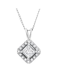14k White Gold Princess-cut & Round Diamond Halo Pendant (1/2 cttw, I-J, I2-I3)