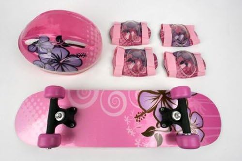 VCAN Sports VC2406CG-P ALOHA Pink Aloah Design Youth Skateboard Combo Pack with Board, Helmet, Knee and Elbow Pads