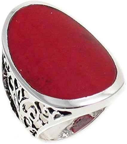 Janestore Fashion Silver Plated Red Jasper Oval Fancy Ring Size 6-9