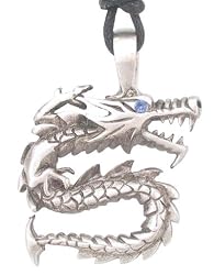 Blue Crystal Eye Dragon Pewter Pendant Necklace