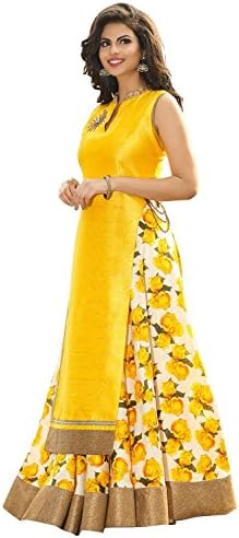 vaankosh fashion Women's Bhagalpuri Silk Flower Print Lehenga Suit Free Size Yellow
