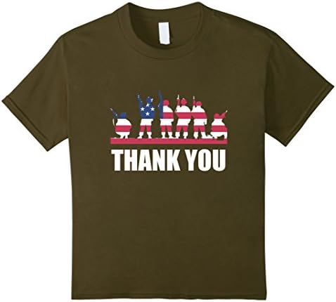 Kids Thank you Soldier Patriotic American Flag T-Shirt 10 Olive