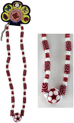 Red White Stone Soccer Ball Sports Necklace