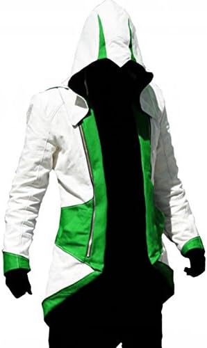 Mlianby Unisex-adult Anime Cosplay Assassin's Creed 3 Connor Hoodie Jacket White + Green M