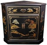Black Crackle Japanese Corner Cabinet