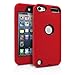 iPod Touch 5th Case, MagicMobile® Premium Dual Heavy Duty Hybrid Shockproof Resistant Armor Protective Case Cover for Apple iPod 5th Generation Red Rugged Silicone Layer and Black Hard Plastic