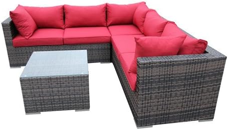 4 Piece Conversation Set Wicker Patio Sofa Set RED