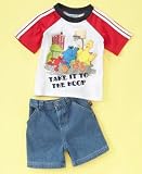 Sesame Street Baby Boy Raglan Tee and Denim Short Set