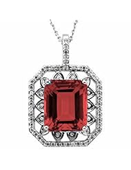 14K White Gold Emerald Cut Mozambique Garnet and Diamond Pendant -- LIFETIME WARRANTY