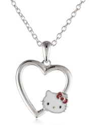Hello Kitty by Simmons Jewelry Co. Sterling Silver Small Enamel Heart Pendant Necklace