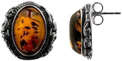 Sterling Silver Amber Victorian Look Stud Oval Earrings