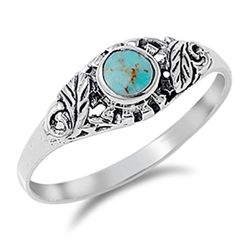 Sterling Silver Bright Women's Simulated Turquoise Leaf Ring (Sizes 4-10) (Ring Size 8)