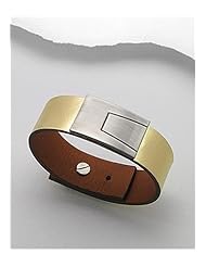 Gold Leather Bracelet In White Base