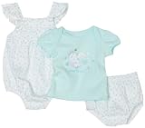 Babyworks Baby-girls Newborn 3 Piece Aqua Romper Diaper Set, Blue, 0-3 Months