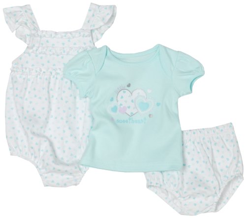 Babyworks Baby-girls Newborn 3 Piece Aqua Romper Diaper Set, Blue, 0-3 Months