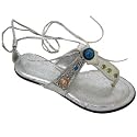 Womens Silver Flat Roman Gem Gladiator Ladies Sandals Shoes