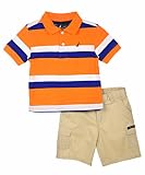 Nautica Sportswear Kids Baby-Boys Infant Stripe Shirt And Cargo Short Set, Orange, 18 Months
