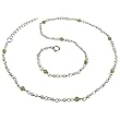Dainty White Seed Pearl and Peridot Platinum Overlay Sterling Silver Necklace Dainty White Seed Pearl and Peridot Platinum Overlay Sterling Silver Necklace