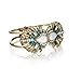 Lares Domi Vintage Gold-tone Crystal Incrusted Simulated Emerald - Opal Inlay Elegant Palm Leaf Bracelet
