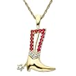 10k Yellow Gold Lab Created Ruby and Diamond Cowboy Boot Pendant
