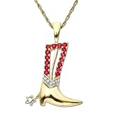 10k Yellow Gold Lab Created Ruby and Diamond Cowboy Boot Pendant