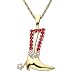 10k Yellow Gold Lab Created Ruby and Diamond Cowboy Boot Pendant