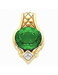 10K Yellow Gold Oval Cut Chatham Created Emerald and Diamond Pendant -- LIFETIME WARRANTY