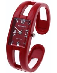 Womens Quartz Wristwatch Red Alloy Band Rectangle Dial Arabic Numeral Marks
