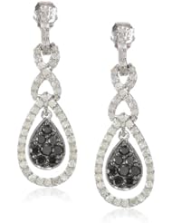 10k White Gold Black and White Diamond Teardrop Earrings (1 cttw, I-J Color, I2-I3 Clarity)