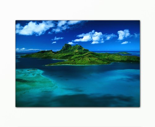 WOW - Leinwandbild xxl billig & modern (Green_Island-70x100cm) Bilder fertig gerahmt mit Keilrahmen riesig im Bilder Shop. Ausführung Kunstdruck neu als Wandbild mit Rahmen aus Holz. Wohnideen zum einrichten preiswerter als Ölbild Gemälde Foto Poster Plakat mit Bilderrahmen. Deko für Wohnzimmer und Schlafzimmer - Picture Style (Island Insel Meer Urlaub Reise blau grün) . 100% Made in Germany - Qualität aus Deutschland. Weitere Foto Bilder im Bild Online Shop (murale canvas picture art print image làmina).