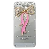 MinisDesign® 3D Bling Crystal Rhinestone Design Case Cover for Apple iPhone 5 - Transparent Case With Slim Gold Pink Bow (Fits: At&t, Sprint, Verizon)