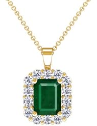 18K Yellow Gold Emerald Cut Emerald And Round Diamond Pendant (GIA Certificate)
